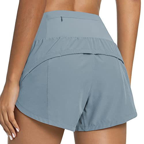 QUEENIEKE 2 in 1 Kurz Laufhose Damen Sommer High Waist Sportshorts Leichte und Atmungsaktiv Laufshorts Fitness Gym Yoga mit Innenslip Farbe Denim Blue M von QUEENIEKE