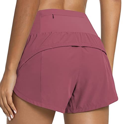 QUEENIEKE 2 in 1 Kurz Laufhose Damen Sommer High Waist Sportshorts Leichte und Atmungsaktiv Laufshorts Fitness Gym Yoga mit Innenslip Farbe Honigrosa M von QUEENIEKE