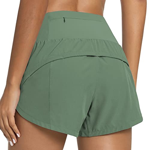 QUEENIEKE 2 in 1 Kurz Laufhose Damen Sommer High Waist Sportshorts Leichte und Atmungsaktiv Laufshorts Fitness Gym Yoga mit Innenslip Farbe Jasmin Grün XL von QUEENIEKE