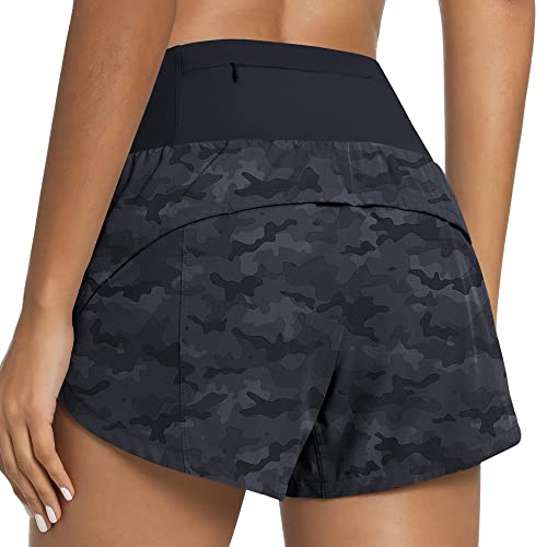 QUEENIEKE 2 in 1 Kurz Laufhose Damen Sommer High Waist Sportshorts Leichte und Atmungsaktiv Laufshorts Fitness Gym Yoga mit Innenslip Farbe Schwarzgraue Tarnung L von QUEENIEKE