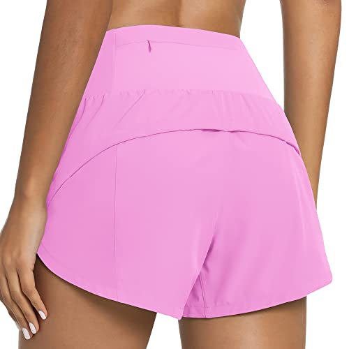 QUEENIEKE 2 in 1 Kurz Laufhose Damen Sommer High Waist Sportshorts Leichte und Atmungsaktiv Laufshorts Fitness Gym Yoga mit Innenslip Farbe Violett XL von QUEENIEKE