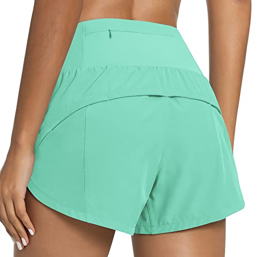 QUEENIEKE 2 in 1 Kurz Laufhose Damen Sommer High Waist Sportshorts Leichte und Atmungsaktiv Laufshorts Fitness Gym Yoga mit Innenslip Farbe Zederngrün XL von QUEENIEKE