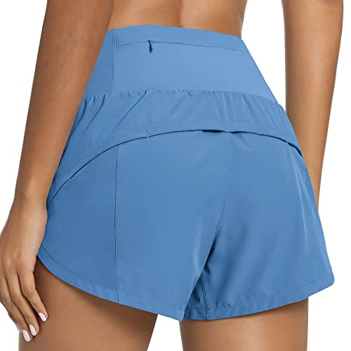 QUEENIEKE 2 in 1 Kurz Laufhose Damen Sommer High Waist Sportshorts Leichte und Atmungsaktiv Laufshorts Fitness Gym Yoga mit Innenslip Farbe Wiener Blau M von QUEENIEKE