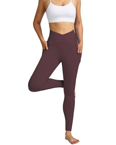 QUEENIEKE Crossover-Leggings für Damen, hohe Taille, butterweich, Bauchkontrolle, Yogahose mit Taschen, Amaranth, Groß von QUEENIEKE