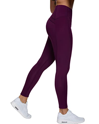 QUEENIEKE Damen 25" Yoga Leggings Neunte Hose Power Flex Mittlere Taille Turnhalle Farbe Dunkles Rosenrot Größe S（4/6） von QUEENIEKE