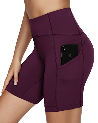 QUEENIEKE Damen-Radlerhose Kurze-Leggings Sporthose-Damen Mittlere-Taille Blickdicht-Laufshorts - Shorts Training für Yoga Gym Fitness Freizeit S Dunkelrosa Rot von QUEENIEKE