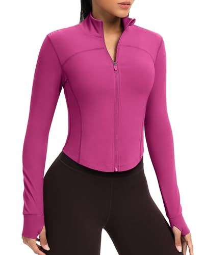 QUEENIEKE Kurze Damen Sportjacke – Leichtes atmungsaktives Yoga-Oberteil mit Daumenlöchern für Fitness & Training (Hellrosa, S) von QUEENIEKE