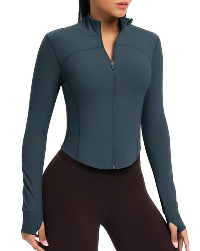 QUEENIEKE Kurze Damen Sportjacke – Leichtes atmungsaktives Yoga-Oberteil mit Daumenlöchern für Fitness & Training (Orionblau, XL) von QUEENIEKE