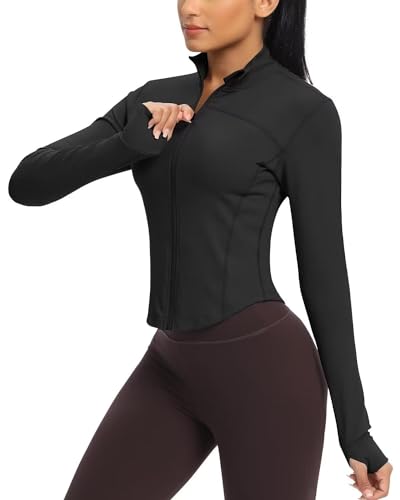 QUEENIEKE Damen Laufjacke Atmungsaktive und Leicht Sportjacke Langarm definieren Jacke mit Daumenloch für Fitness Trainingjacke Jacke von QUEENIEKE