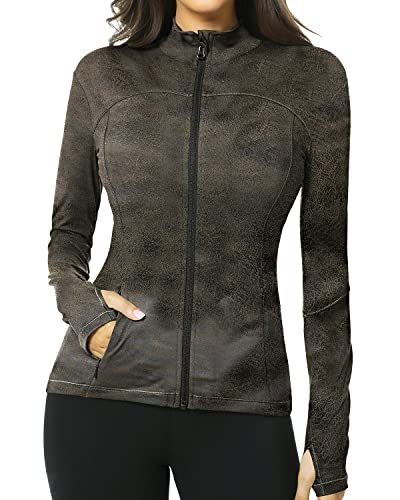 QUEENIEKE Damen Laufjacke Sportjacke Trainningsjack Langarm definieren Jacke Full Zip Leicht Atmungsaktive Sweatjacke mit Taschen Daumenloch für Fitness Yoga Jacke PU Gray green S von QUEENIEKE