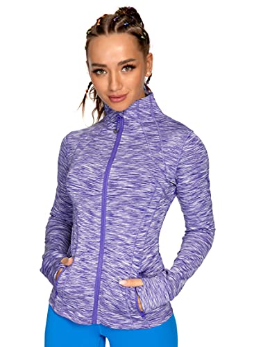 QUEENIEKE Damen Laufjacke Sportjacke voll zip Langarm Trainingsjacke Sweatjacke Slim Fit Handfeel Jacke mit Tasche Für Yoga Fitness Geröstetes Blauer Weißer Raumfarbstoff XL von QUEENIEKE