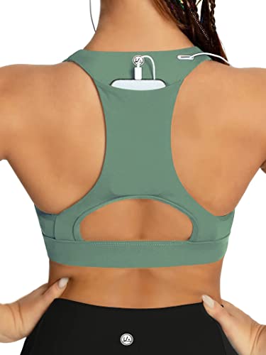 QUEENIEKE Damen Medium Support Back Pocket Energy Sport BH Cotton Feel 70927, Hazy Green, small von QUEENIEKE