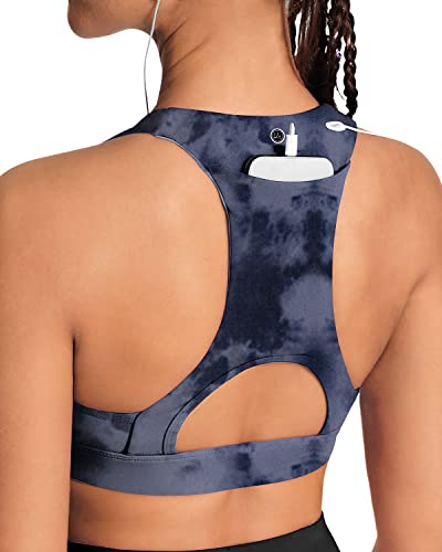 QUEENIEKE Damen Medium Support Riemchen Zurück Energy Sport BH Baumwolle Gefühl(Dunkelblauer Sticker, XL) von QUEENIEKE