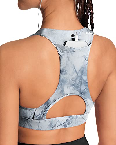 QUEENIEKE Damen Medium Support Riemchen Zurück Energy Sport BH Baumwolle Gefühl(Grauer Tie-Dye, XXL) von QUEENIEKE