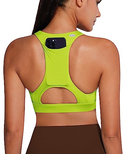 QUEENIEKE Damen Medium Support Riemchen Zurück Energy Sport BH Baumwolle Gefühl(Highlight-Grün, M) von QUEENIEKE