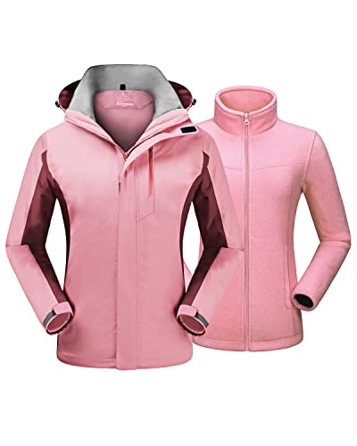 QUEENIEKE Wasserdichte Softshelljacke für Damen 3 In 1winddicht Atmungsaktiv Winterjacken Mit Abnehmbarer Kamelpulver XS von QUEENIEKE