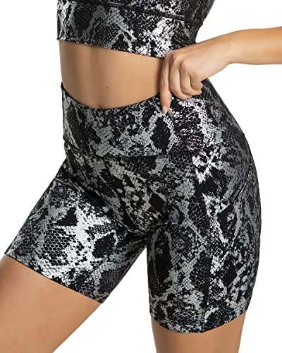 QUEENIEKE Damen Radlerhose Dehnbar Sporthose Kurze Blickdicht-Laufshorts - Shorts Training für Yoga Gym Fitness Freizeit M Schwarzer Golddruck von QUEENIEKE