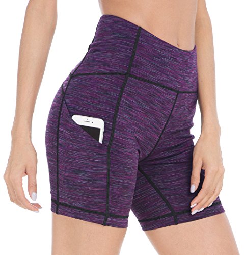 QUEENIEKE Damen-Radlerhose Kurze-Leggings Sporthose-Damen Mittlere-Taille Blickdicht-Laufshorts - Shorts Training für Yoga Gym Fitness Freizeit Farbe Violett Space Dye Größe M（8/10 von QUEENIEKE