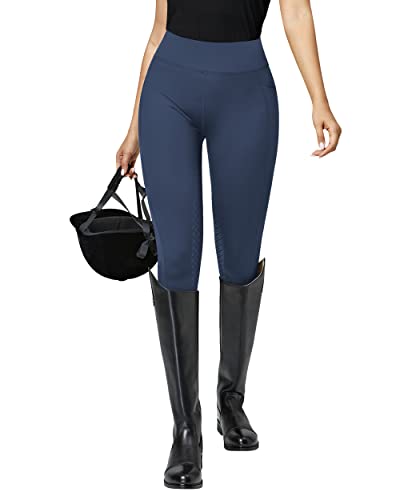 QUEENIEKE Damen Reithose Reitleggings Silikon Vollbesatz mit Handytasche Flex und Elastischem Geeignet für den Reitsport Dunkelblau L von QUEENIEKE