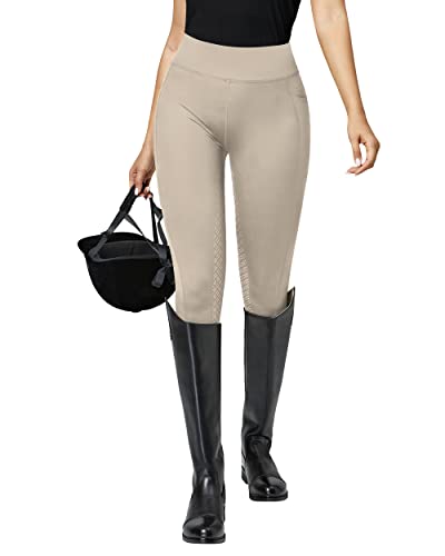 QUEENIEKE Damen Reithose Reitleggings Silikon Vollbesatz mit Handytasche Flex und Elastischem Geeignet für den Reitsport Light Taupe L von QUEENIEKE