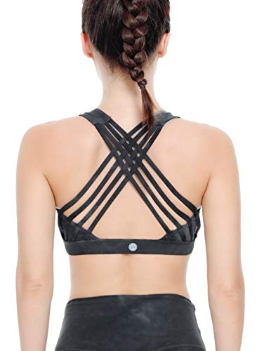 QUEENIEKE Damen Medium Support Strappy Back Energy Sport BH Baumwolle Haptik 6017, Schwarze Krawatte, XX-Large von QUEENIEKE