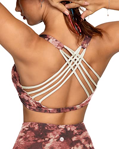 QUEENIEKE Damen Sport BH Gepolstert leichte Yoga Bra ohne Buegel Spaghettiträger Sport Bra Cross Back Cropped Top für Fitness Farbe Azolla pinnata Größe L von QUEENIEKE