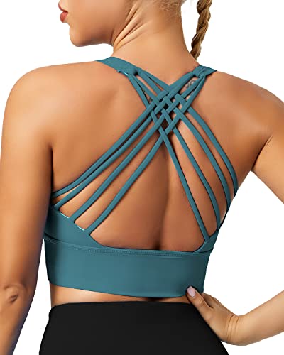 QUEENIEKE Sport BH Damen Ohne Bügel Gepolstert Mittlerer Stark Halt Yoga Bra Gekreuzt Rücken Bustier Sport Top Fitness Lauf Joggen Free to Be Bra Farbe Blau-grün B Größe XL von QUEENIEKE