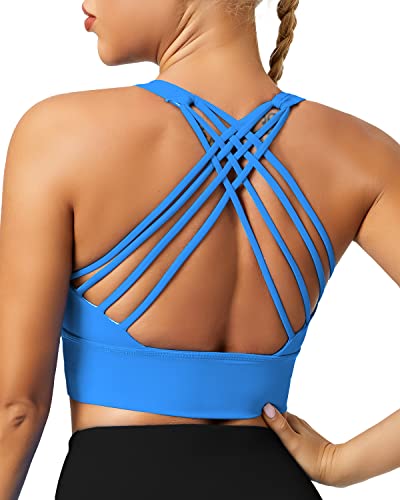 QUEENIEKE Sport BH Damen Ohne Bügel Gepolstert Mittlerer Stark Halt Yoga Bra Gekreuzt Rücken Bustier Sport Top Fitness Lauf Joggen Free to Be Bra Farbe Traumblau B Größe XL von QUEENIEKE