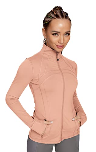 QUEENIEKE Damen Laufjacke Sportjacke voll zip Langarm Trainingsjacke Sweatjacke Slim Fit Handfeel Jacke mit Tasche Für Yoga Fitness Geröstetes Goldener Schein XL von QUEENIEKE