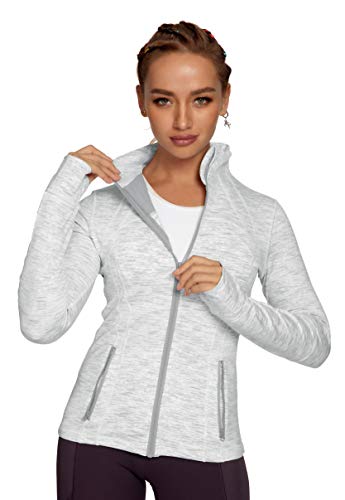 QUEENIEKE Damen Laufjacke Sportjacke voll zip Langarm Trainingsjacke Sweatjacke Slim Fit Handfeel Jacke mit Tasche Für Yoga Fitness Geröstetes Weiß Space Dye XS von QUEENIEKE