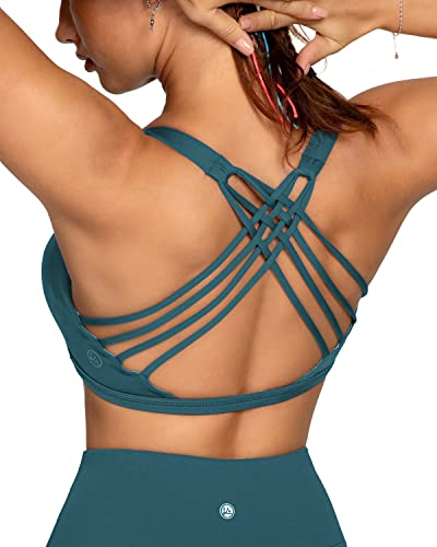 QUEENIEKE Damen Sport BH Gepolstert leichte Yoga Bra ohne Buegel Spaghettiträger Sport Bra Cross Back Cropped Top für Fitness Farbe Blau-Grün Größe S von QUEENIEKE