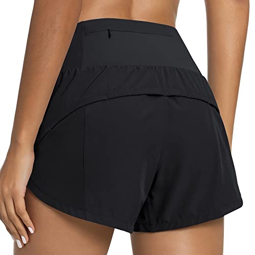 QUEENIEKE Kurze Sporthose Damen High Waist Sport Short Blickdicht Laufshorts Schnell Trocknend mit Innenslip für Fitness Training Farbe Schwarz M von QUEENIEKE