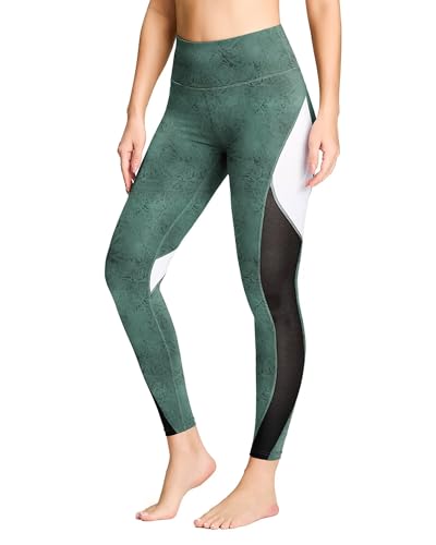 QUEENIEKE Damen-Yoga-Hose, farbblockierend, Netzstoff, Workout, Laufen, Leggings, 8030, Mallard Green Batikfärbung, M von QUEENIEKE