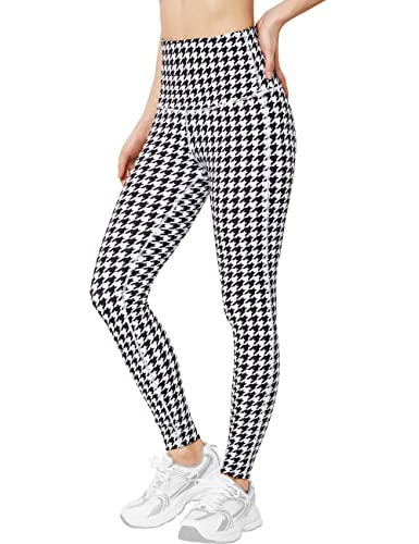 QUEENIEKE Damen-Yoga-Leggings, klassisch, 14 cm, hohe Taille, Laufhose, Bauchkontrolle, Workout-Strumpfhosen, Houndstooth, XXL von QUEENIEKE