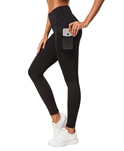 QUEENIEKE Damen Yoga Leggings Power Flex Mesh Mittlere Taille 3 Handytasche Gym Laufhose Farbe Schwarz Größe M（8/10 von QUEENIEKE