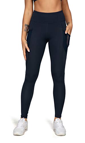 QUEENIEKE Damen Yoga Leggings Power Flex Mesh Mittlere Taille 3 Handytasche Gym Laufhose von QUEENIEKE