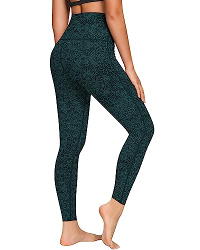 QUEENIEKE Yoga Hosen Damen-hohe Taillen Yoga Leggings mit Tasche Trainings Strumpfhosen für Laufen Fitness Blaugrüne Blüte S von QUEENIEKE