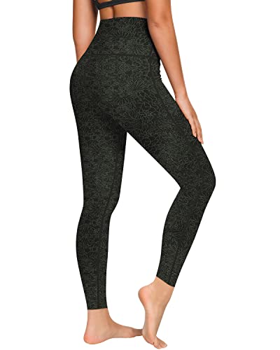 QUEENIEKE Damen-hohe Taillen Yoga Leggings Hosen Trainings Strumpfhosen Laufen Graue Blüte XS von QUEENIEKE