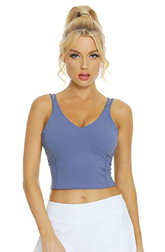 QUEENIEKE Frauen Sport-BH Longline gepolsterte BH Fitness Workout Laufen Shirts Yoga Top M Blauer Himmel von QUEENIEKE