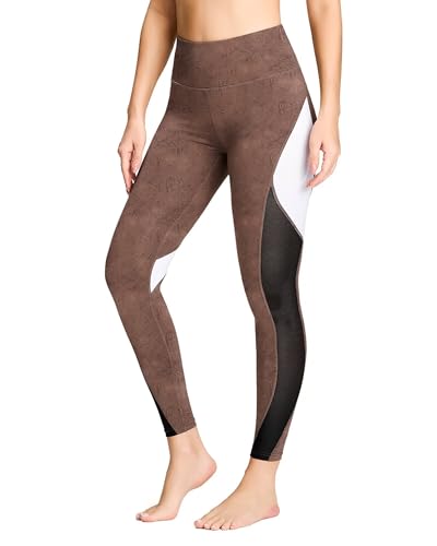 QUEENIEKE Frauen Yoga Hosen Farbe Blocking Mesh Workout Laufen Leggings Strumpfhosen 8030, Nostalgische rote Batikfärbung, X-Klein von QUEENIEKE