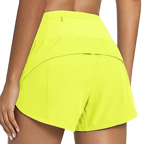 QUEENIEKE Kurze Sporthose Damen High Waist Laufshorts Radlerhose Blickdicht Schnell Trocknend mit Innenslip für Sommor Fitness Training Gym Farbe Elektrische Zitrone XL von QUEENIEKE