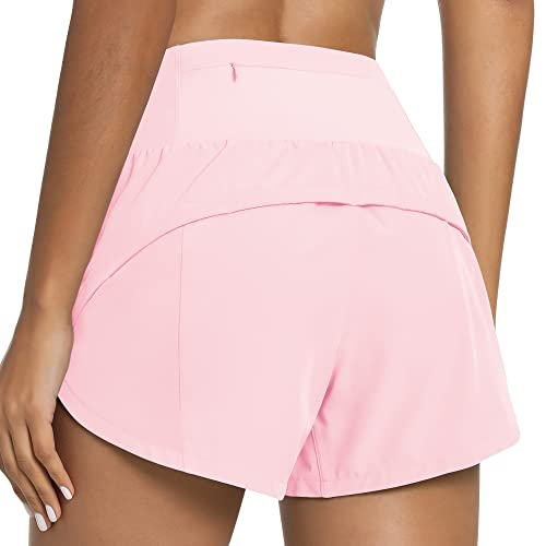 QUEENIEKE Kurze Sporthose Damen High Waist Sport Short Blickdicht Laufshorts Schnell Trocknend mit Innenslip für Fitness Training Farbe Rosa L von QUEENIEKE