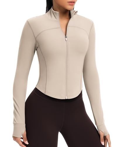 QUEENIEKE Kurze Damen Sportjacke – Leichtes atmungsaktives Yoga-Oberteil mit Daumenlöchern für Fitness & Training (Morganite, XXL) von QUEENIEKE