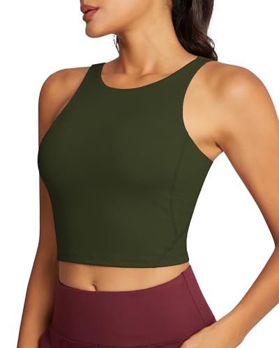 QUEENIEKE Sport BH Damen ohne Bügel Rückenfrei Gepolstert Longline Sport Bra High Neck U Rücken Mittlerer Stark Halt Fitness Gym Yoga Crop Top Entengrün M von QUEENIEKE