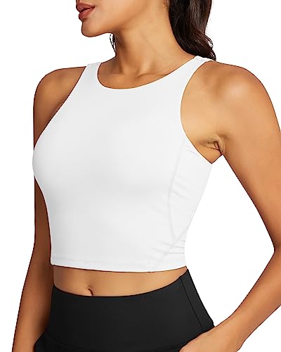 QUEENIEKE Sport BH Damen ohne Bügel Rückenfrei Gepolstert Longline Sport Bra High Neck U Rücken Mittlerer Stark Halt Fitness Gym Yoga Crop Top Größe L Farbe Weiß 220308 von QUEENIEKE