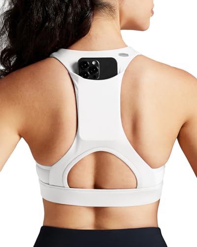 QUEENIEKE Sport-BH mit V-Ausschnitt, mit Handytasche, mittlere Unterstützung, Workout-Tops, gepolsterter Racerback-BH für Damen, Weiss/opulenter Garten, Medium QUEENIEKE Sport-BH mit V-Ausschnitt, mit Handytasche, mittlere Unterstützung, Workout-Tops, gepolsterter Racerback-BH für Damen, Weiss/opulenter Garten, Medium von QUEENIEKE