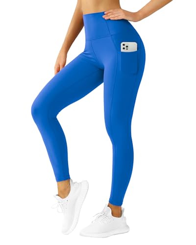 QUEENIEKE Leggings für Damen Hochtaillierte Bauchwegsende Fitnessleggings mit Taschen (Strahlendes Blau, L) von QUEENIEKE
