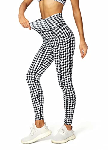 QUEENIEKE Leggings für Damen Hochtaillierte Bauchwegsende Fitnessleggings mit Taschen (Hundszahn-Muster, S) von QUEENIEKE