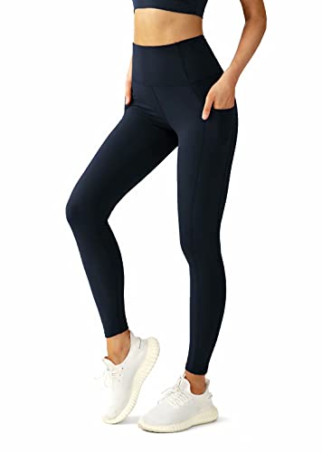 QUEENIEKE Leggings für Damen Hochtaillierte Bauchwegsende Fitnessleggings mit Taschen (Tiefmarineblau, XS) von QUEENIEKE