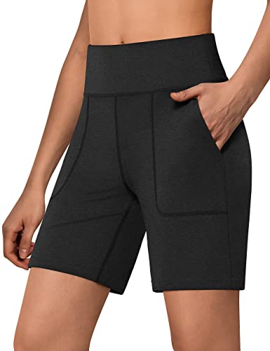 QUEENIEKE Sporthose Damen Kurz Hose, Laufshorts, Radlerhose für den Sommer, atmungsaktiv mit Taschen, geeignet für Jogging, Fitness und Gym Größe L Farbe Deep Heathered Schwarz von QUEENIEKE